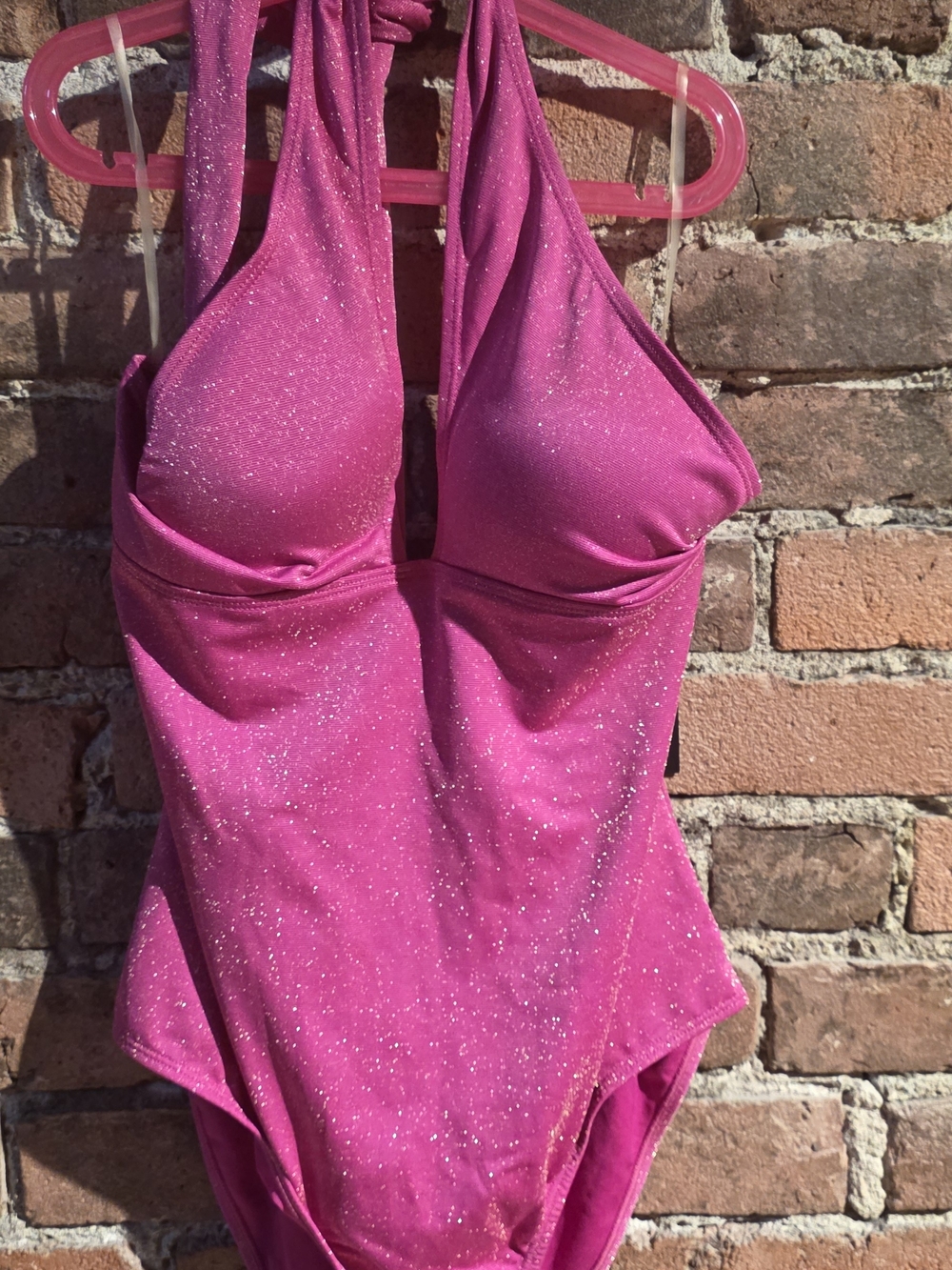 Jones New York Shimmery Hot Pink Halter Bodysuit